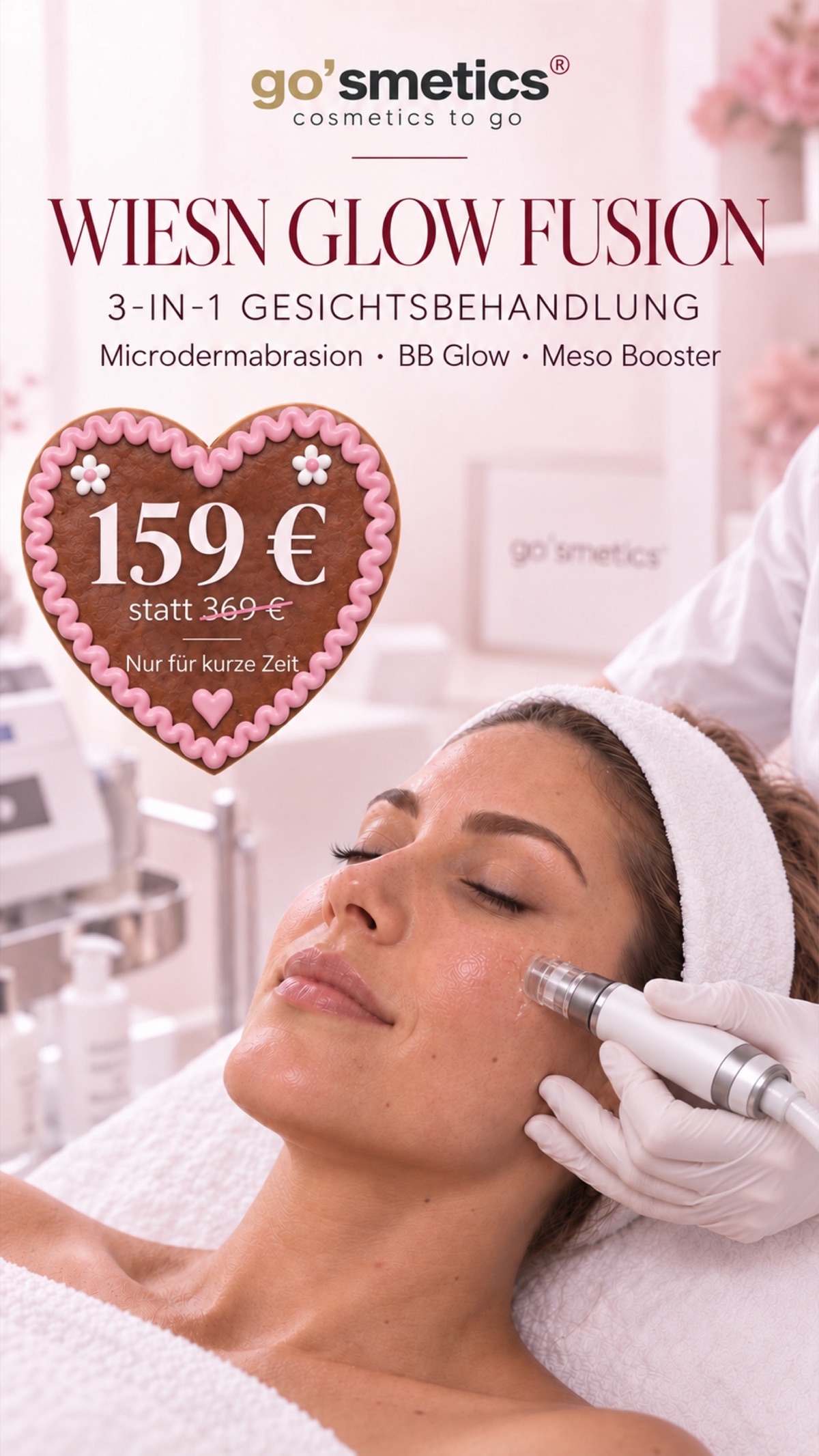 Wiesn Glow Fusion: 3-in-1-Gesichtsbehandlung mit Microdermabrasion, BB Glow und Meso Booster für 159 € statt 369 €